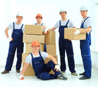 Professional packing team preparing boxes in Swisscottage