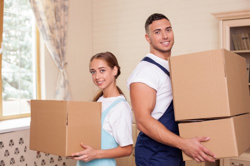 Packed boxes and stored belongings ready for delivery in Swiss Cottage